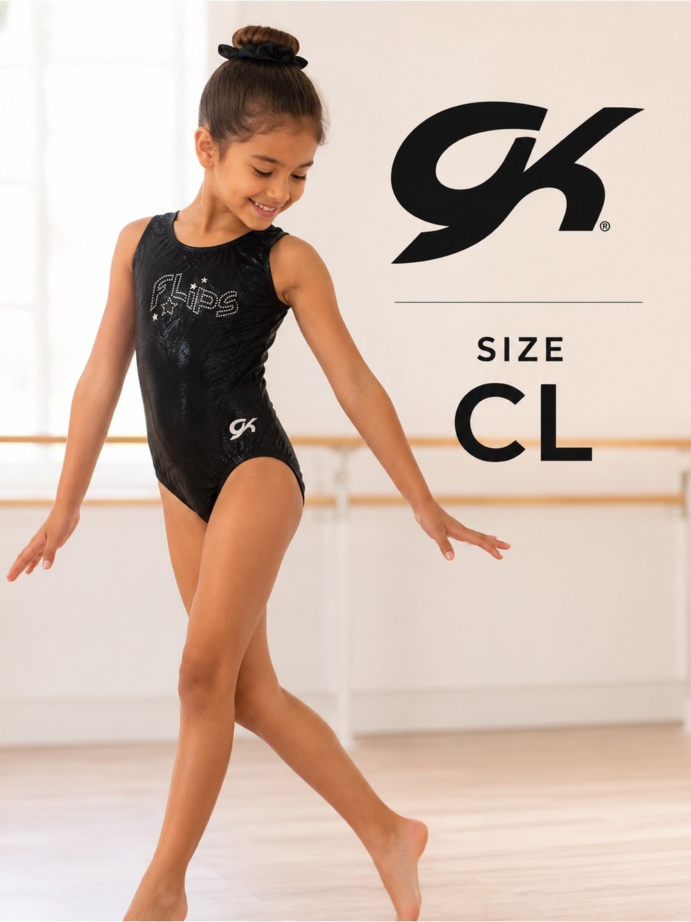 GK Flips Black Sparkle Gymnastics Leotard Girls Size CL Like New